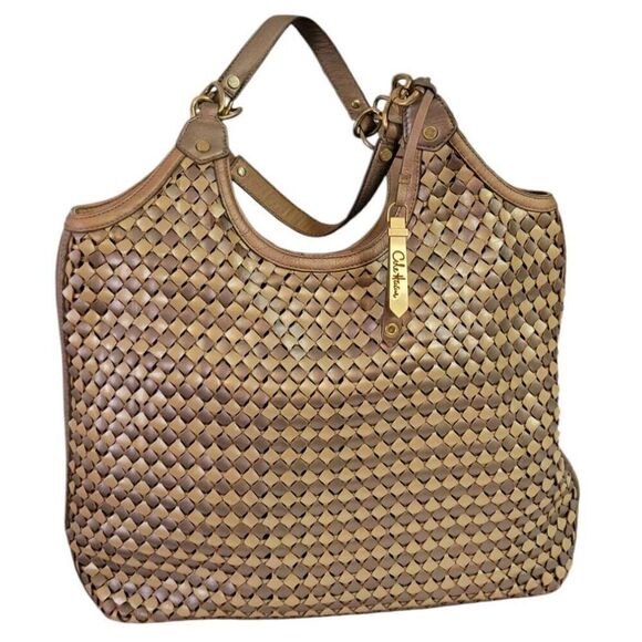 Cole Haan Genevieve Woven Leather RARE Diamond Weave Tote Hand Bag Purse - Picture 1 of 12